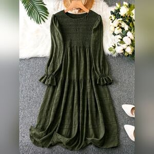Elegant Olive Green Midi Dress
